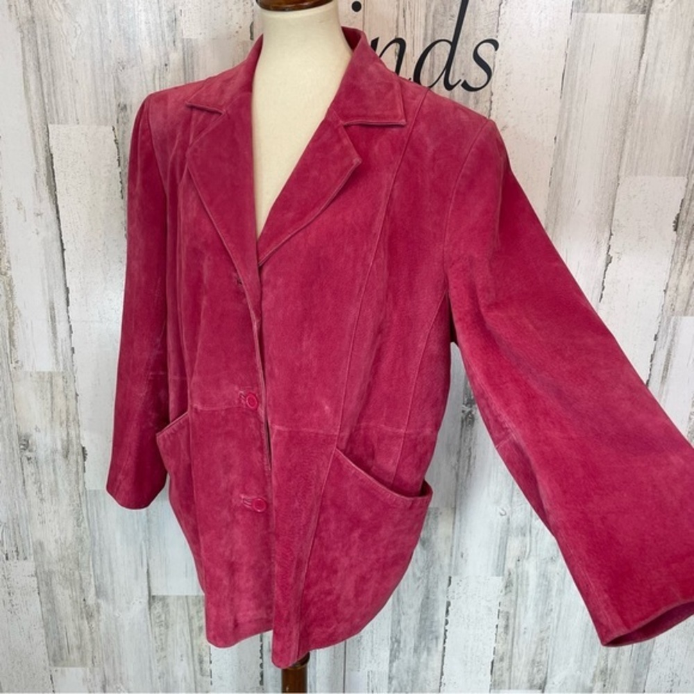 Dialogue Pink 100% Suede Button Up Long Sleeve‎ Lined Jacket Coat Sz 1X